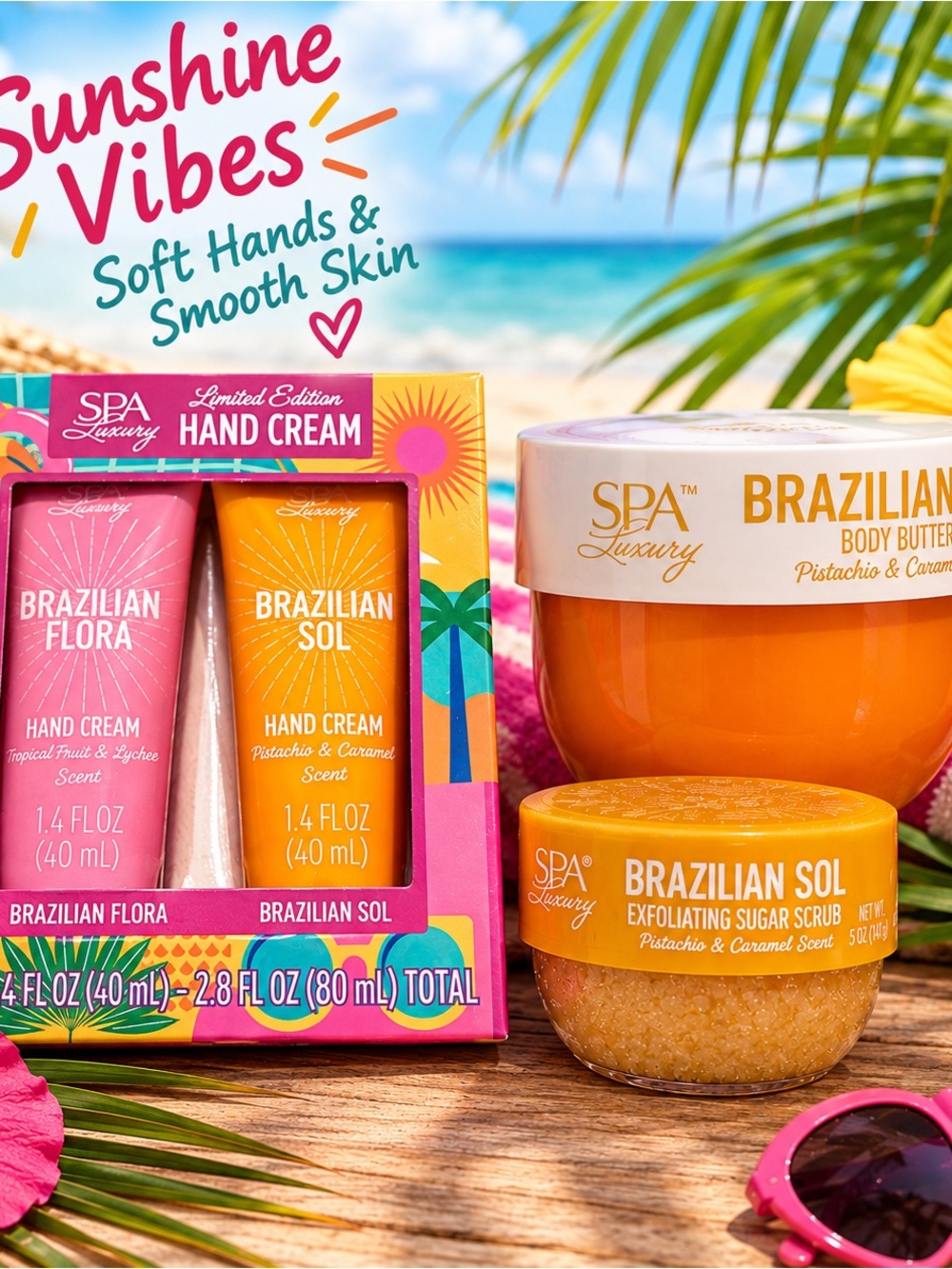 Brazilian Sol & Flora Hand Cream Set with Body Butter & Sugar Scrub